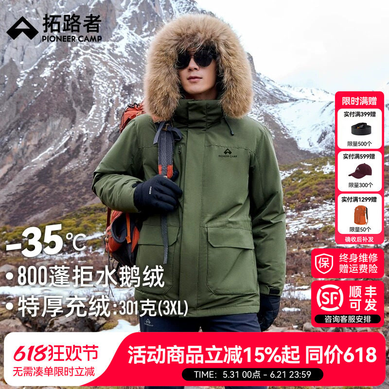 【雪熊鹅绒服】拓路者800蓬羽绒服男士貉子毛领中长款加厚派克服