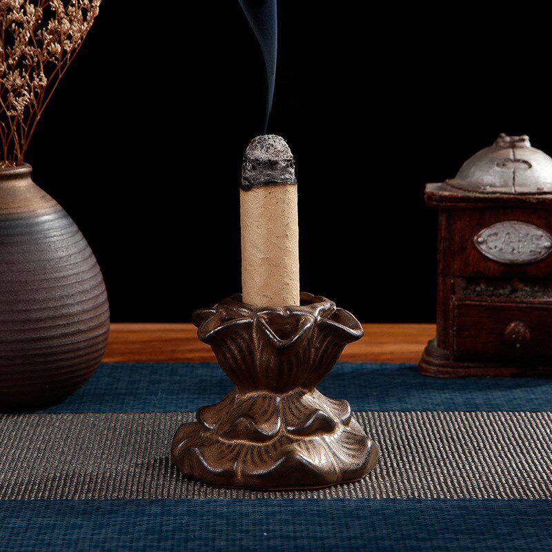 莲花艾灸底座陶瓷中式复古艾条支架艾柱固定架烛台香薰炉桌面摆件