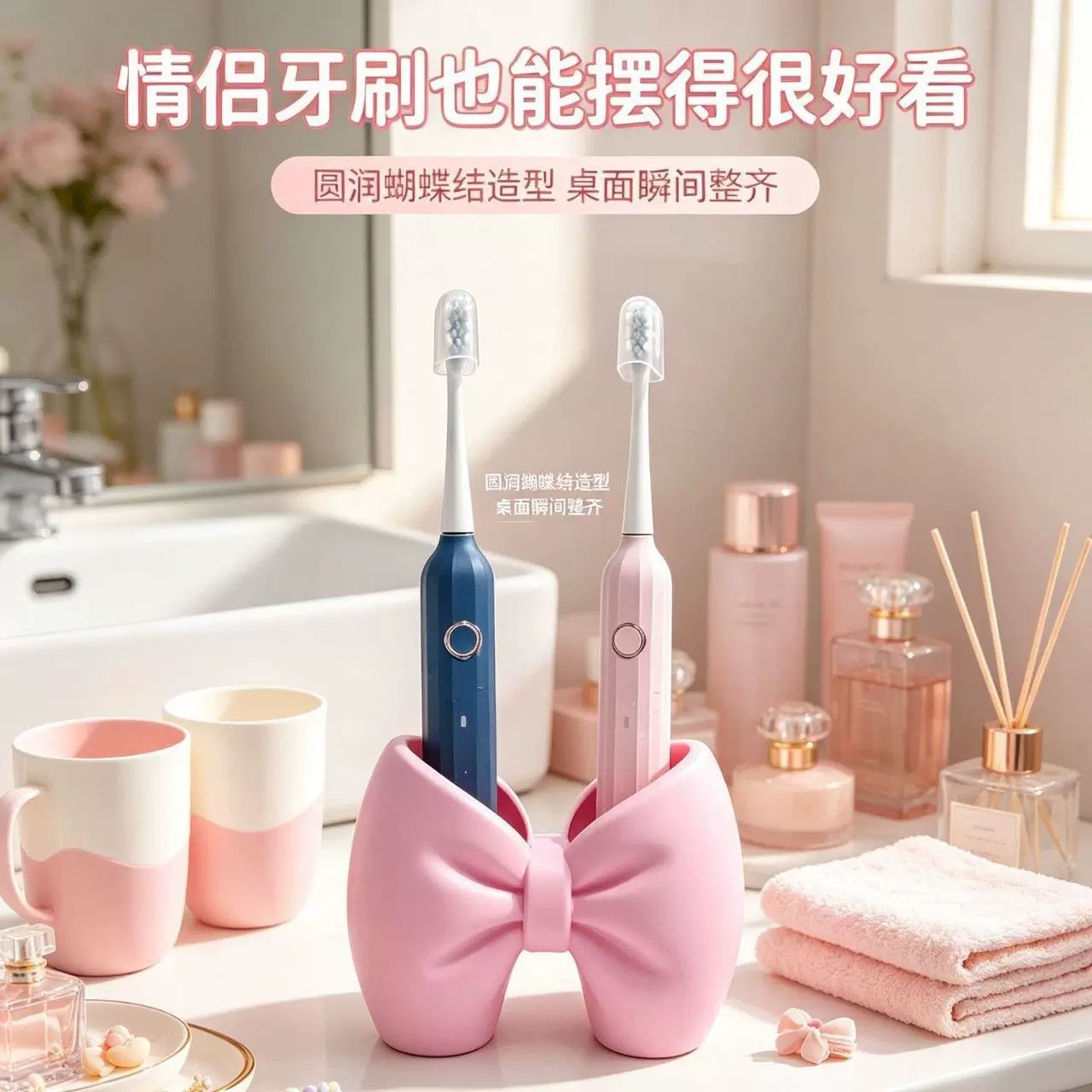 创意蝴蝶结电动牙刷牙膏收纳架