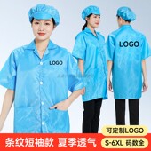 无尘服静电衣短袖 透气蓝色条纹工衣可水洗 大褂工作服工厂车间夏季