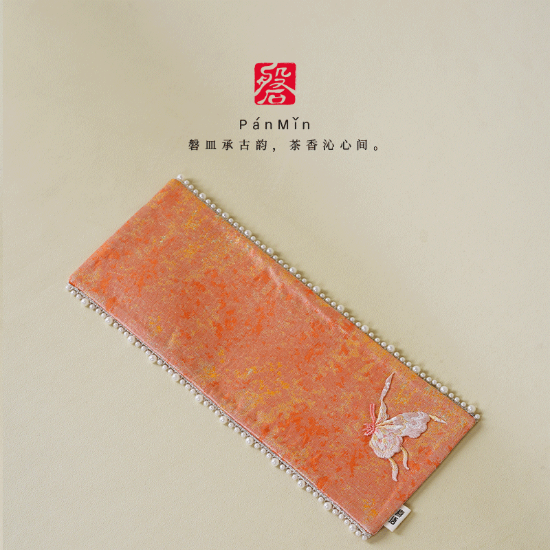 磐皿｜景德镇·熹语·橙蝶衔春鎏金长条茶席水钻干泡茶席中式布垫,餐饮具,茶道/零配,淘宝优惠券,粉丝福利购,淘宝优惠卷