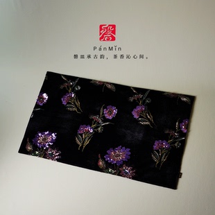 复古茶桌布垫 磐皿｜景德镇·熹语·珠绣丝绒大号干泡茶席高档中式