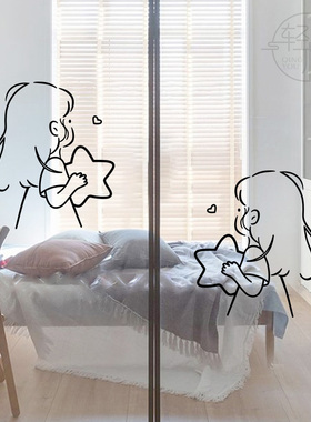 星星女孩简笔画墙贴纸