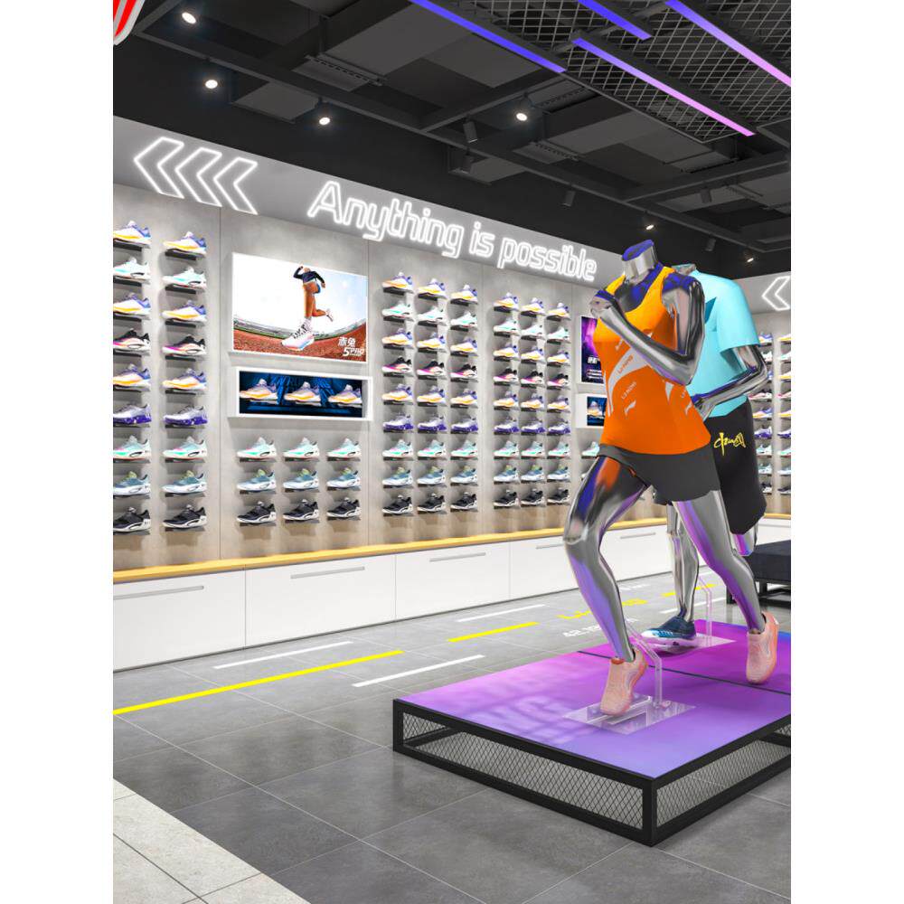 运动鞋店鞋架展示架鞋托商场上墙带灯服装店展示架中岛鞋货架子