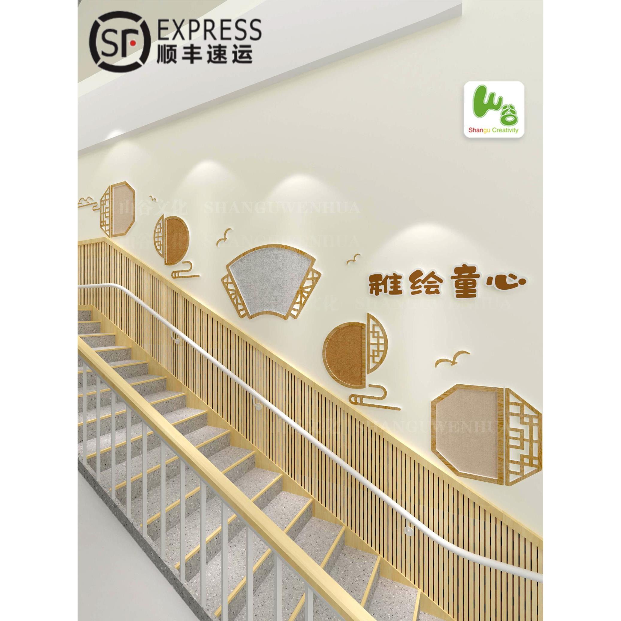 幼儿园楼梯间环境创作走廊墙面装饰布置中国风文化墙面成品展示板