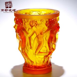 高档琉璃浮雕裸女花瓶莱俪/Lalique十全十美欧式客厅大堂艺术摆件