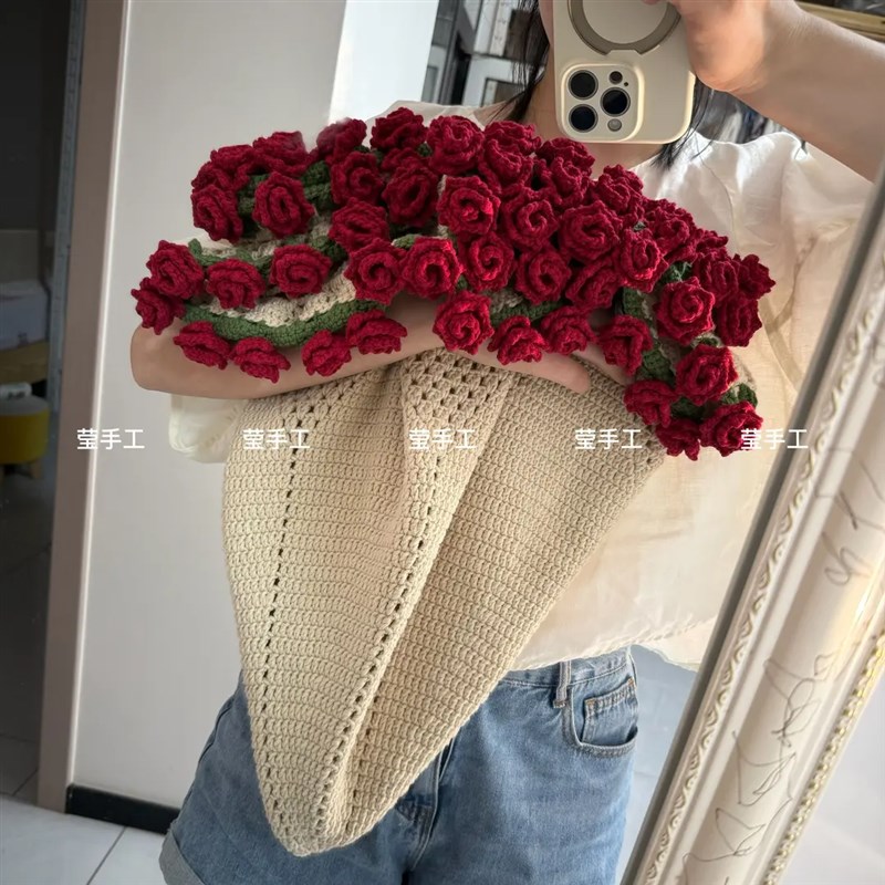 尖角玫瑰花抱毯材料包可做直径110cm左右72朵玫瑰花雪妃尔毛线