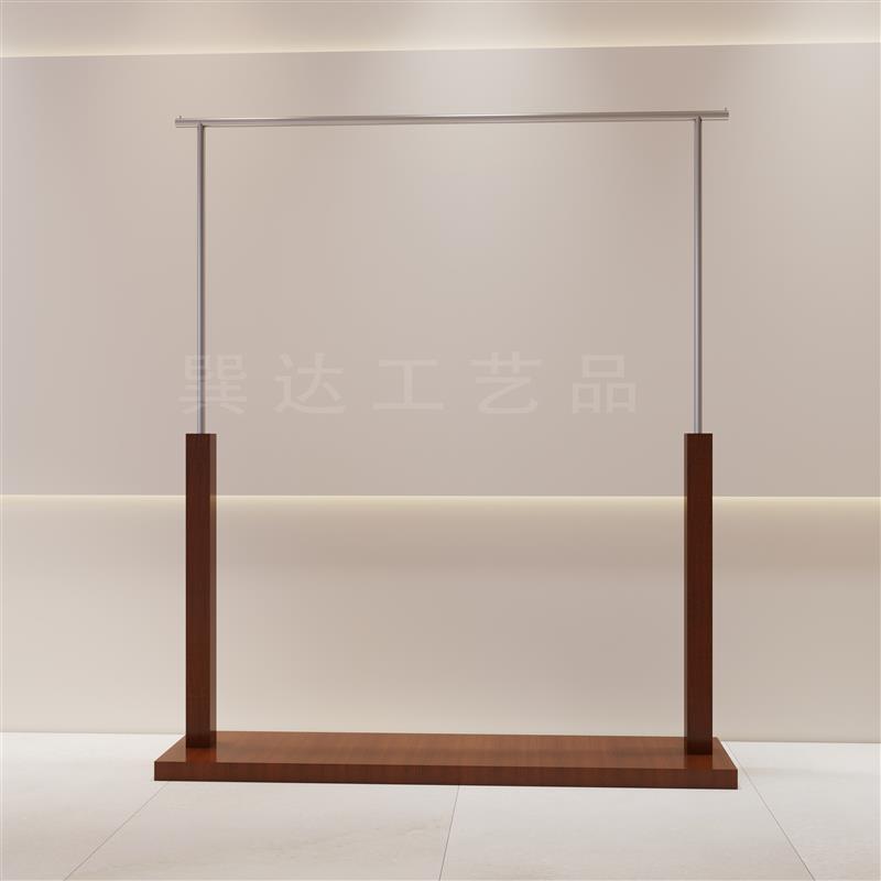 服装店展示架女装店不锈钢胡桃木色挂衣架仿原木中岛落地架挂衣杆