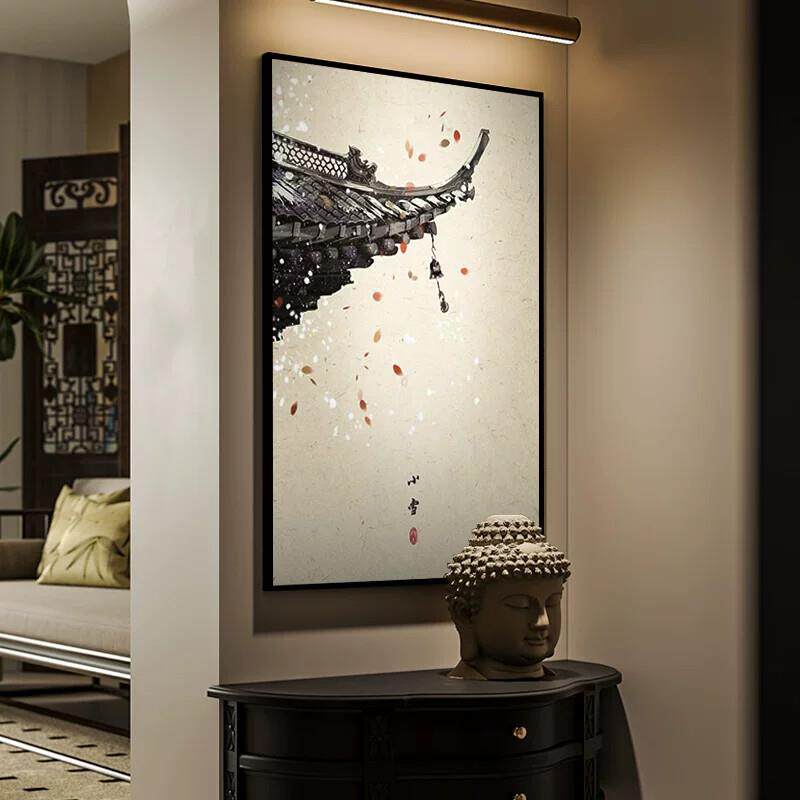 《小雪》新中式装饰画客厅玄关书房背景墙壁画竖版铝合金挂画