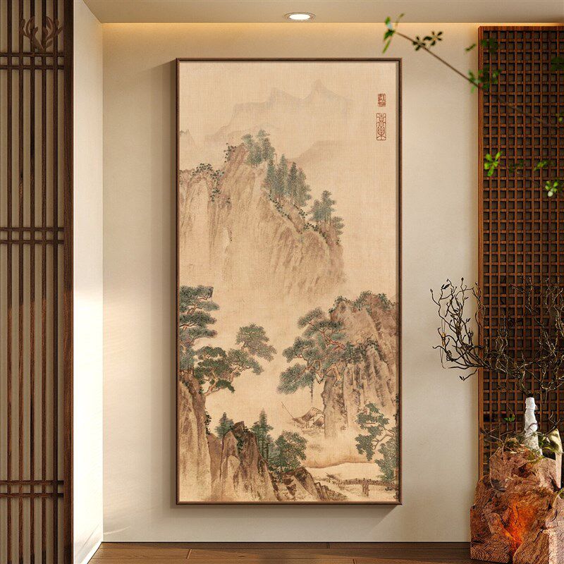 宋氏美学湖山春暖图国画高级感山水画新中式玄关入户走廊装饰挂画