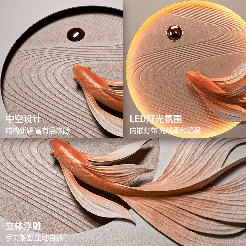 福雕轻奢立体装饰画客厅沙发两联浮雕画挂画灯光画现代高级感新款