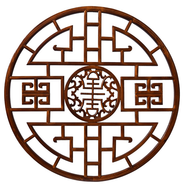 东阳木雕仿古门窗花格榆木实木榫卯挂件圆形挂饰中式装修玄关壁饰