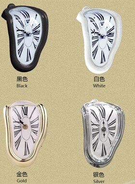 创意家居桌角扭曲时钟融化钟桌角装饰钟罗马数字钟复古挂钟时空钟