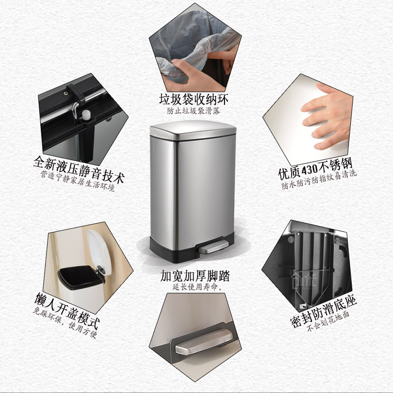 厨房大垃圾桶家用客厅轻奢高档带盖脚踩创意餐厅不锈钢脚踏式方形