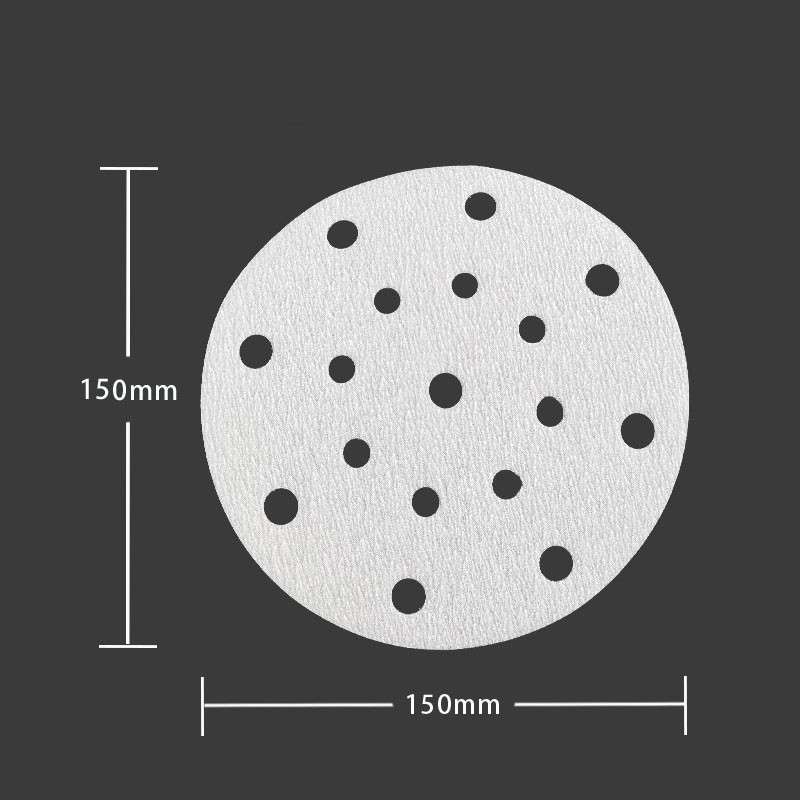 干磨砂纸6寸17孔圆盘自粘背绒白砂纸汽车腻子打磨抛光片150mm