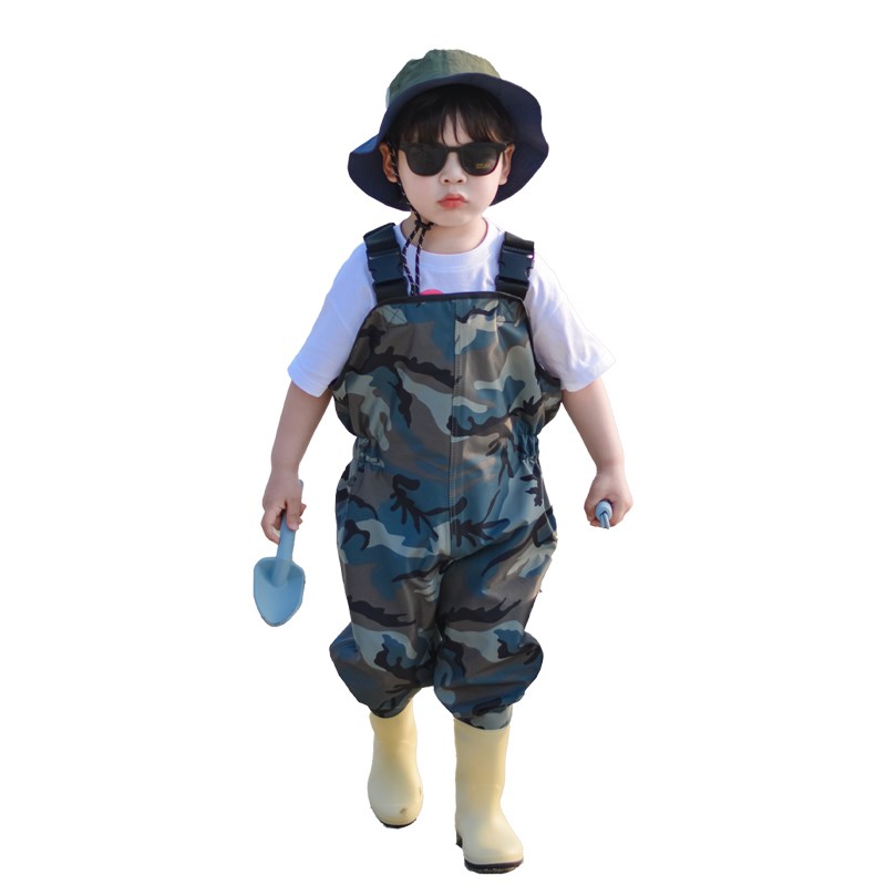赶海装备儿童玩水服涉水防水裤幼儿园沙滩摸鱼抱婴袋连身雨鞋下水