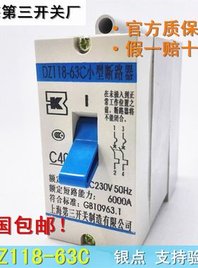 上海第三开关厂小型断路器DZ118-63C 63A40A 2P 空气开关