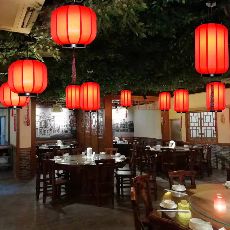 中式羊皮吊灯仿古典饭店餐厅火锅店网红烧烤灯笼铁艺新年喜庆灯笼