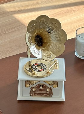复古欧式唱片留声机音乐盒八音盒客厅玄关办公室装饰摆件生日礼品