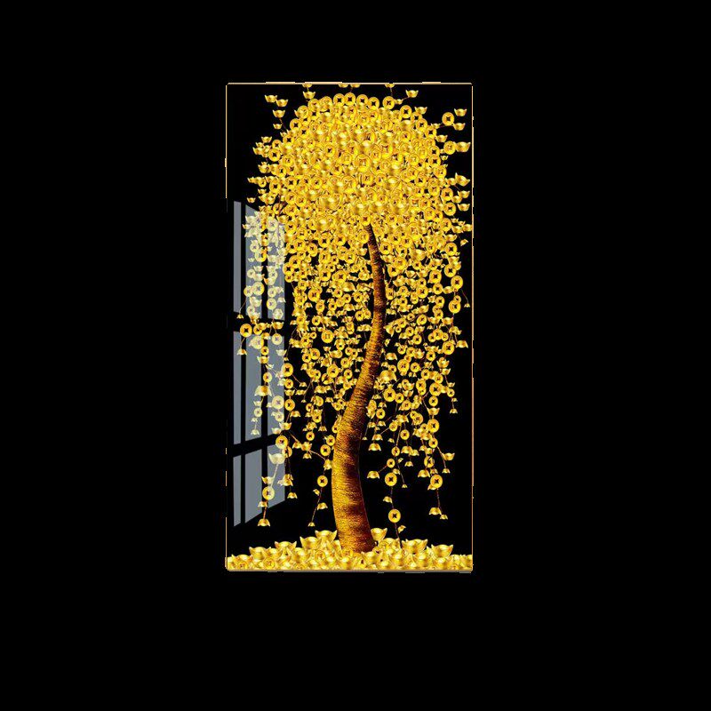 发财树玄关挂画2024新款高端走廊尽头装饰画晶瓷镶钻5D立体壁画