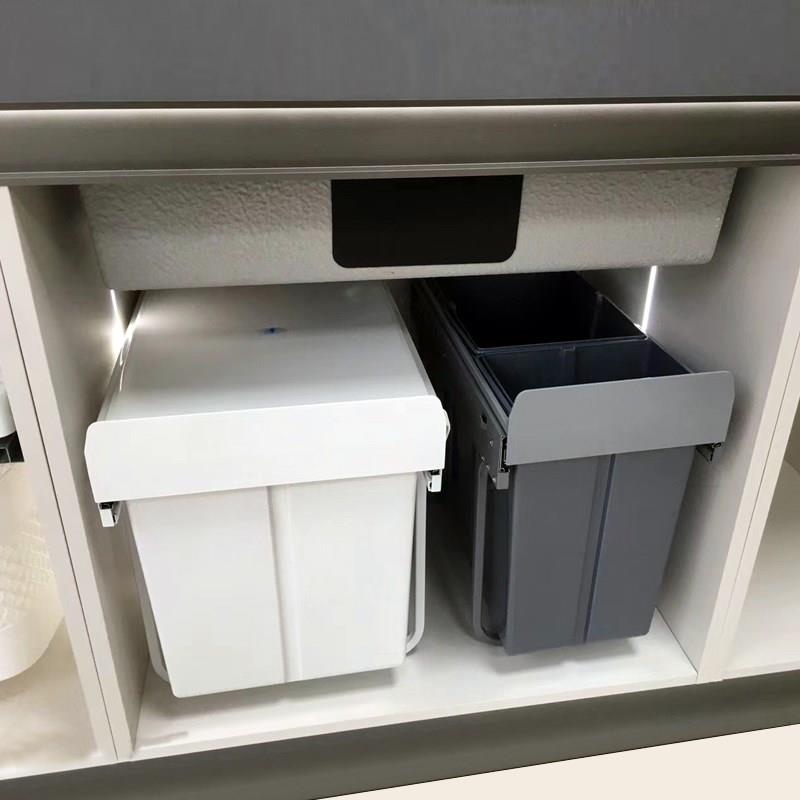 厨房嵌入式垃圾桶整体橱柜内厨余双槽家用带盖子抽拉篮水槽柜隐藏