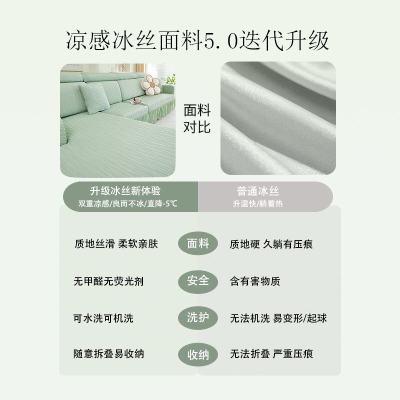 2025新款夏季冰丝凉感全包裙摆三座一贵妃弹力沙发套罩防滑不移位