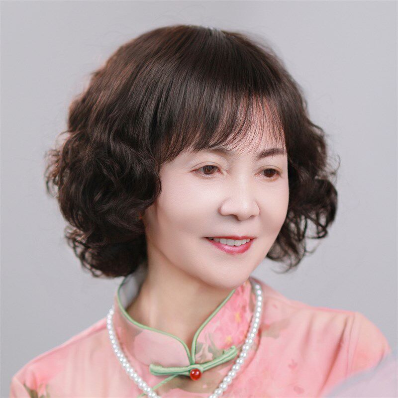 中老年女士妈妈款假发真发全真人发丝时尚减龄短卷发整顶头套透气