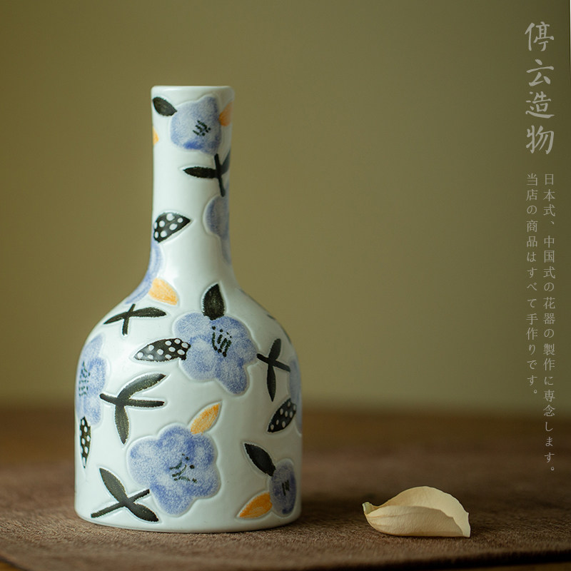 手绘陶瓷花瓶法式高级黑ins客厅插花摆件新房结婚装饰品礼物复古
