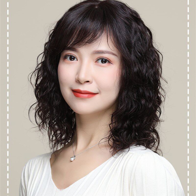港风复古假发时尚透气轻薄卷发真发复古假发片女头顶补发块遮白发