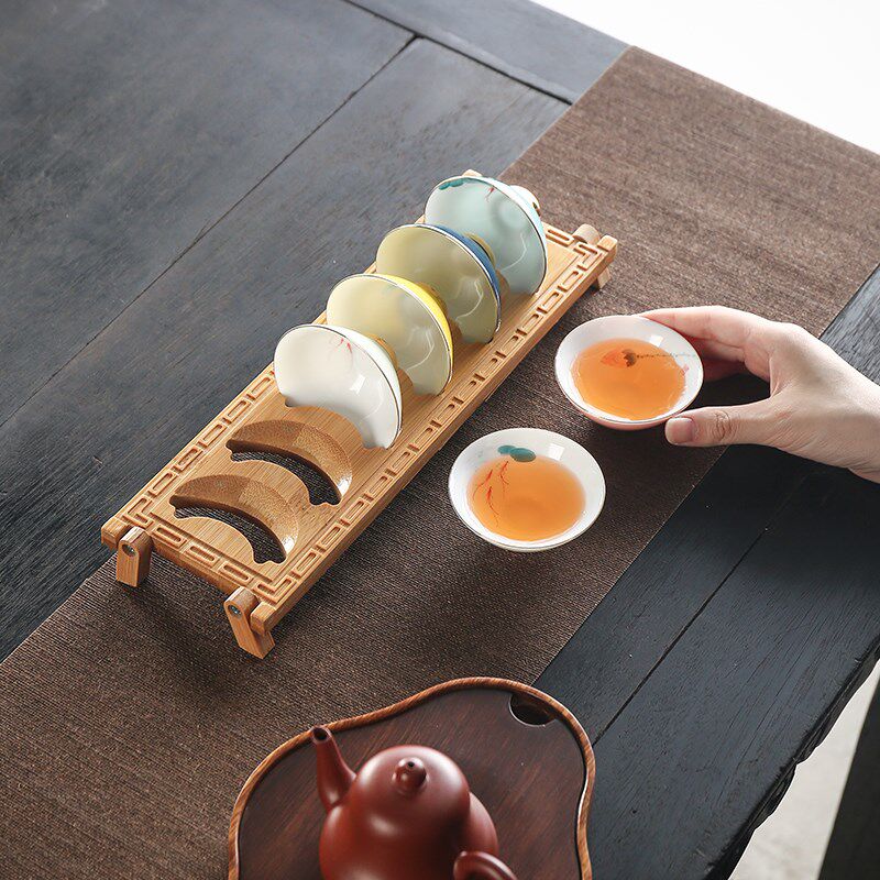 手绘品茗杯陶瓷斗笠杯白瓷小茶杯6个套装杯架功夫茶具主人杯单杯