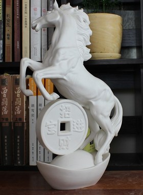 白色陶瓷马摆件招财12生肖白瓷工艺品客厅办公室商务送礼马到成功