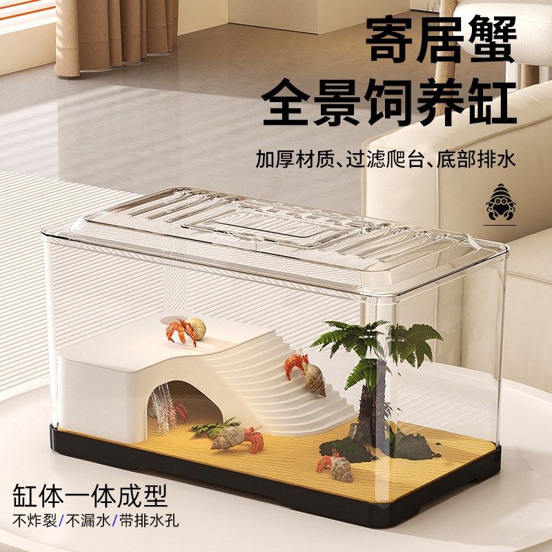 乌龟饲养缸生态造景装饰家用带盖爬台小型螃蟹相手蟹寄居蟹专用箱