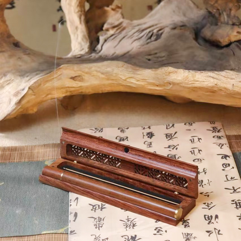 花梨木心经卧香盒便捷随身木质储香筒装香管檀香炉线香炉沉香香插