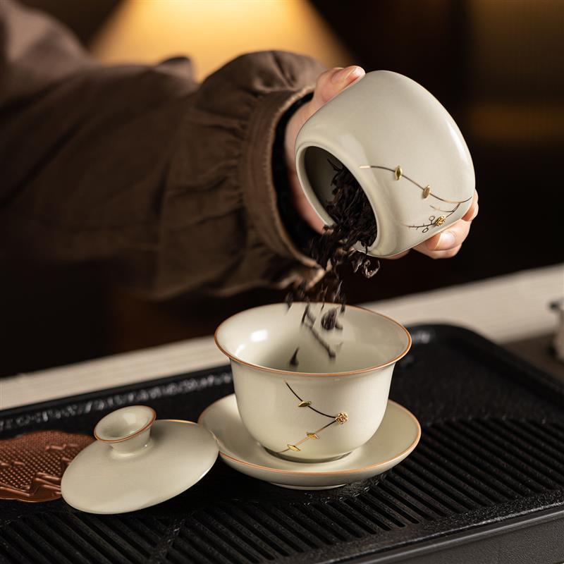 汝窑锯钉功夫茶具套装家用高档轻奢泡茶器具陶瓷茶壶茶杯一整套
