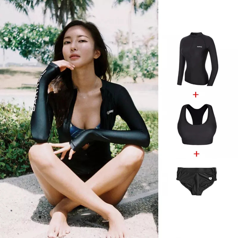 潜水服女夏分体长袖泳衣防晒保守速干漂流浮潜尾波冲浪游泳水母衣