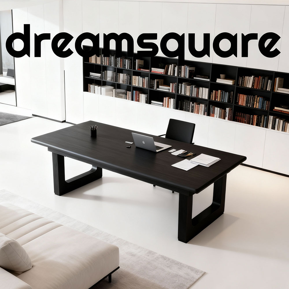 dreamsquare意式极简黑色大长书桌升降一体实木去客厅化大板桌