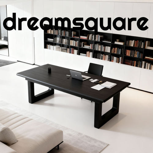 dreamsquare意式极简黑色大长书桌升降一体实木去客厅化大板桌