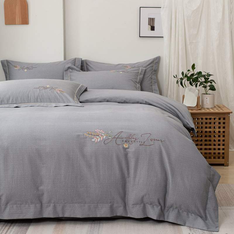 60S长绒棉刺绣床品四件套 全棉磨毛绣花简约中式宽边纯棉套件厂货