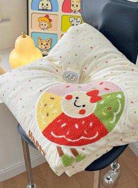 A类母婴童全棉卡通毛巾绣冬双层纱j01258儿可爱奶油系春秋被被糯