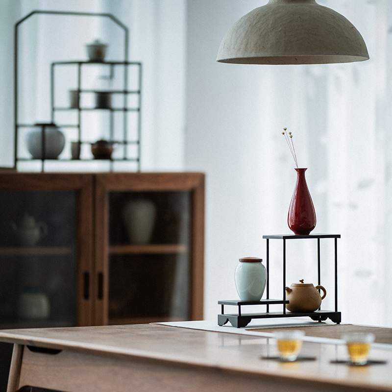 大岸堂 铁艺茶棚茶具展示架收纳柜博古架多宝阁配件家居茶室摆件