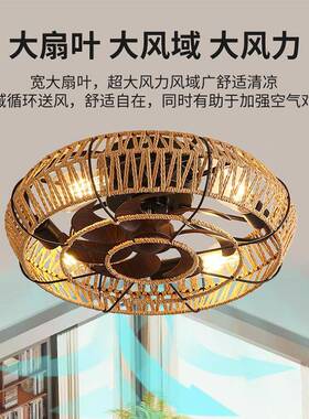 简约复11249古风吸顶灯工业餐厅卧室宿酒店民特色吊灯扇编织吸顶