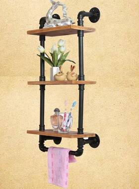 创意式实木置生物卧室卫间墙美上架毛61666巾架复古工业风多层置