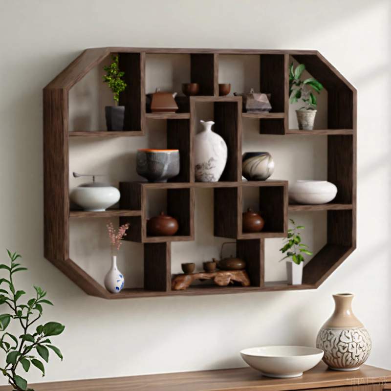 博古架实木中式挂墙壁挂式置物架隔断多宝阁格子架摆件简约茶具架