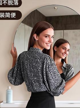 卫生间镜圆形带置物架壁室挂贴浴墙式化妆镜洗手厕台所镜子100035