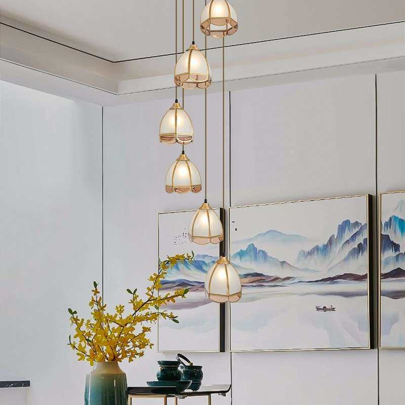 新式全轻别墅楼梯间长o吊灯复式557楼铜lft中吊灯楼梯灯客厅吊灯,家装灯饰光源,智能吊灯,淘宝优惠券,粉丝福利购,淘宝优惠卷