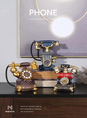 曼塔 复古电话机怀旧创意小摆件酒柜书柜书架摆设美式书房装饰品