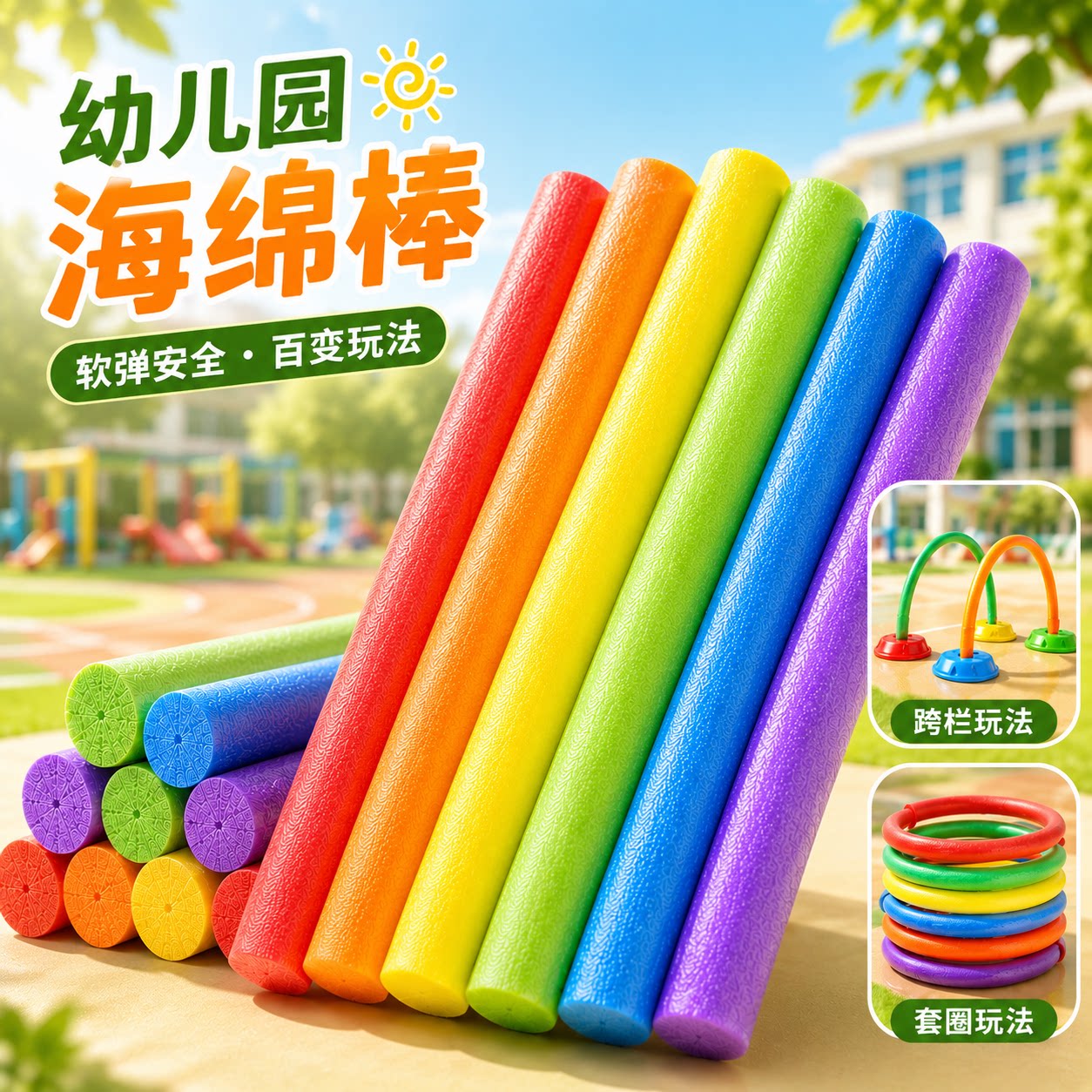 海绵棒长条幼儿园游戏软棍实心泡沫棒彩色泡沫条儿童感统训练器材