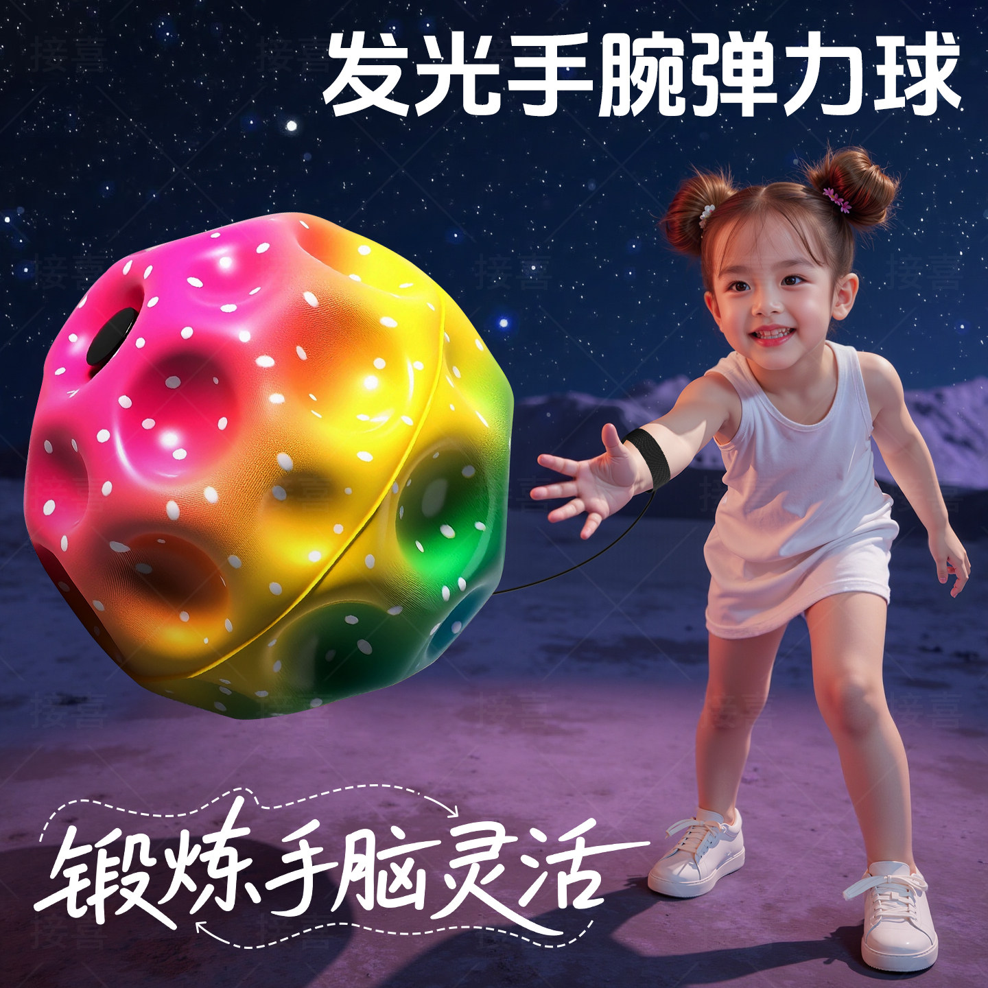 月球石手腕弹力球带绳子手抛球回力球提升反应能力弹弹球儿童玩具