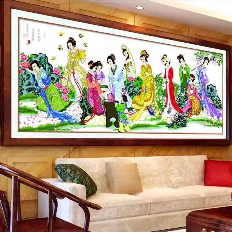 纯手工十字绣成品梦红楼十二金钗琴棋书画红楼群芳美女图客厅带框
