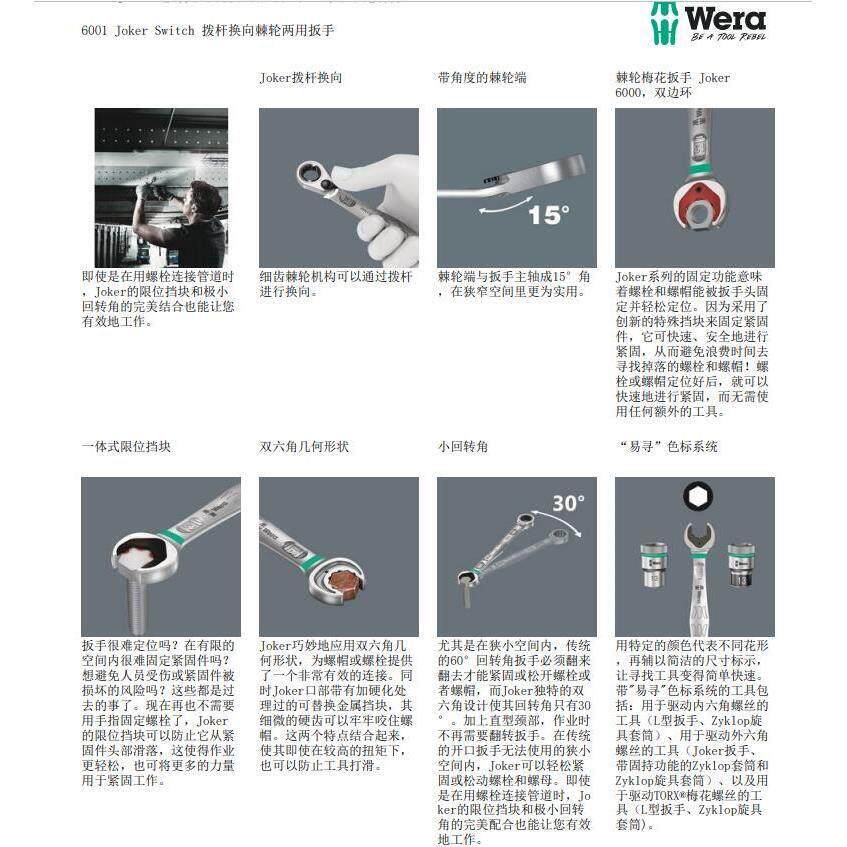 促销WERA维拉拨杆正反转棘轮扳手梅花开口带挡板快速扳手6001 10